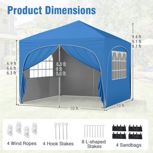10 X 10 FT Pop up Canopy Tent with 4 Removable Sidewall-Blue by DirectDeals