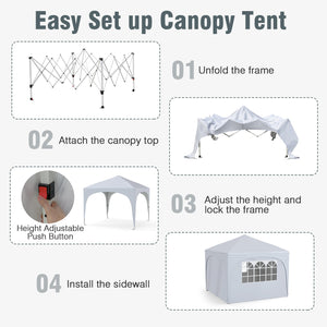 10 X 10 FT Pop up Canopy Tent with 4 Removable Sidewall-White by DirectDeals
