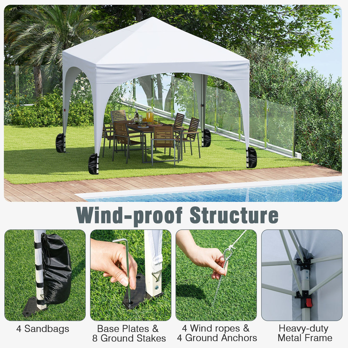 10 X 10 FT Pop up Canopy Tent with 4 Removable Sidewall-White by DirectDeals