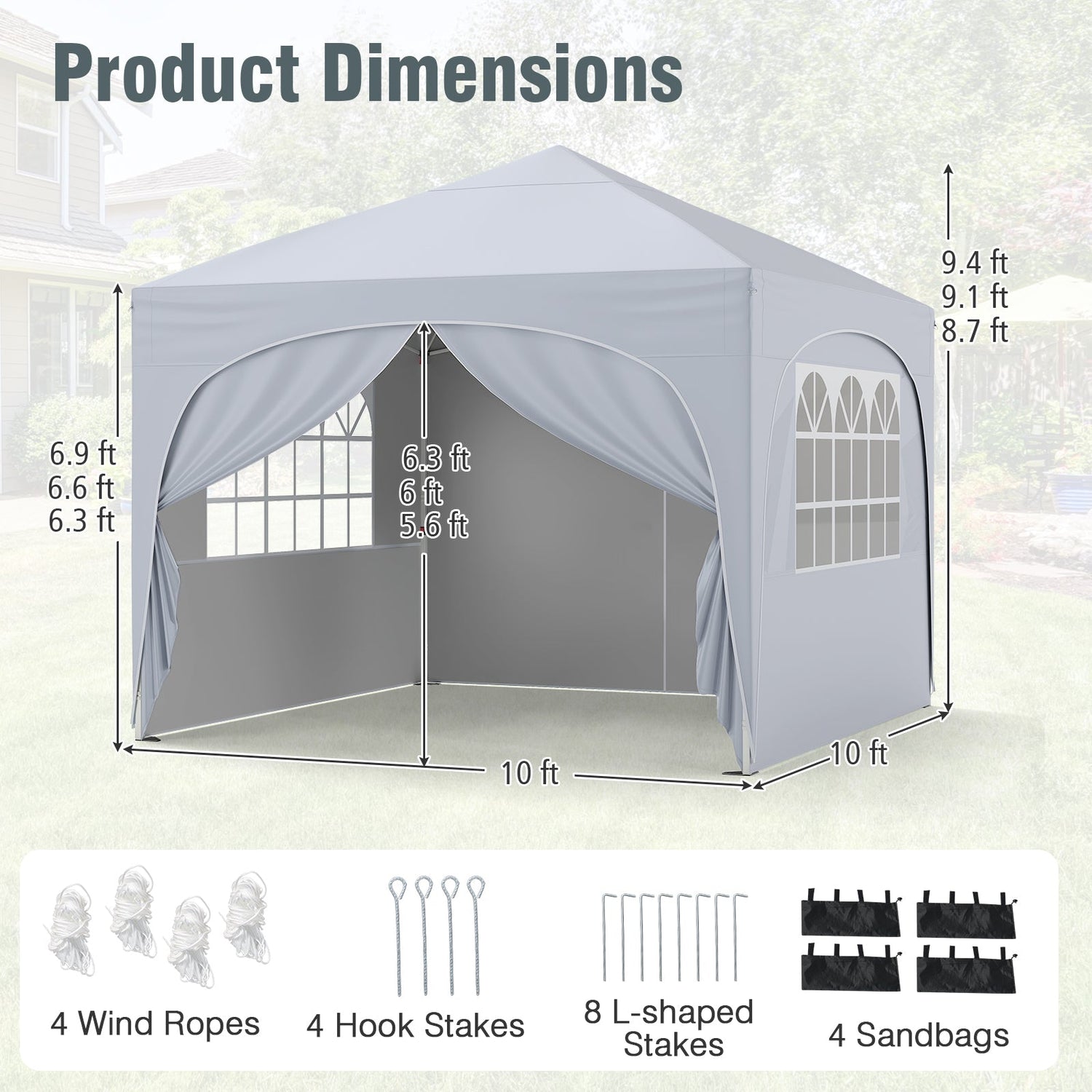 10 X 10 FT Pop up Canopy Tent with 4 Removable Sidewall-White by DirectDeals