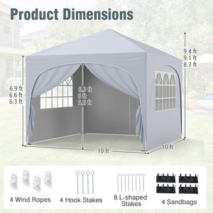 10 X 10 FT Pop up Canopy Tent with 4 Removable Sidewall-White by DirectDeals
