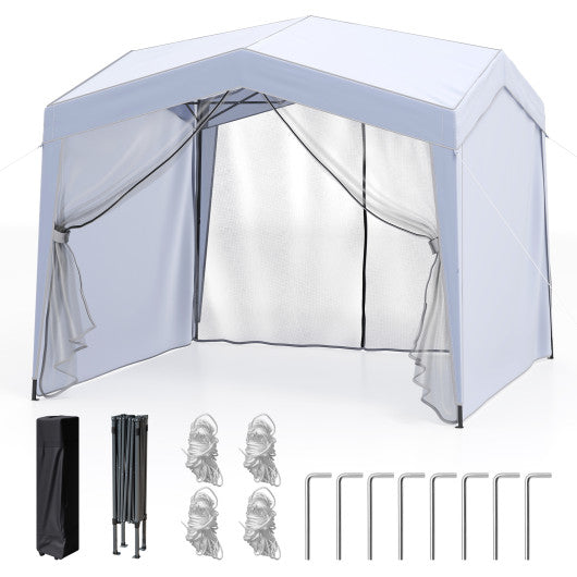 Pop up Canopy Tent wiht 4 Sidewalls Mesh Netting Wheeled Bag-White