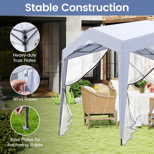 Pop up Canopy Tent wiht 4 Sidewalls Mesh Netting Wheeled Bag-White