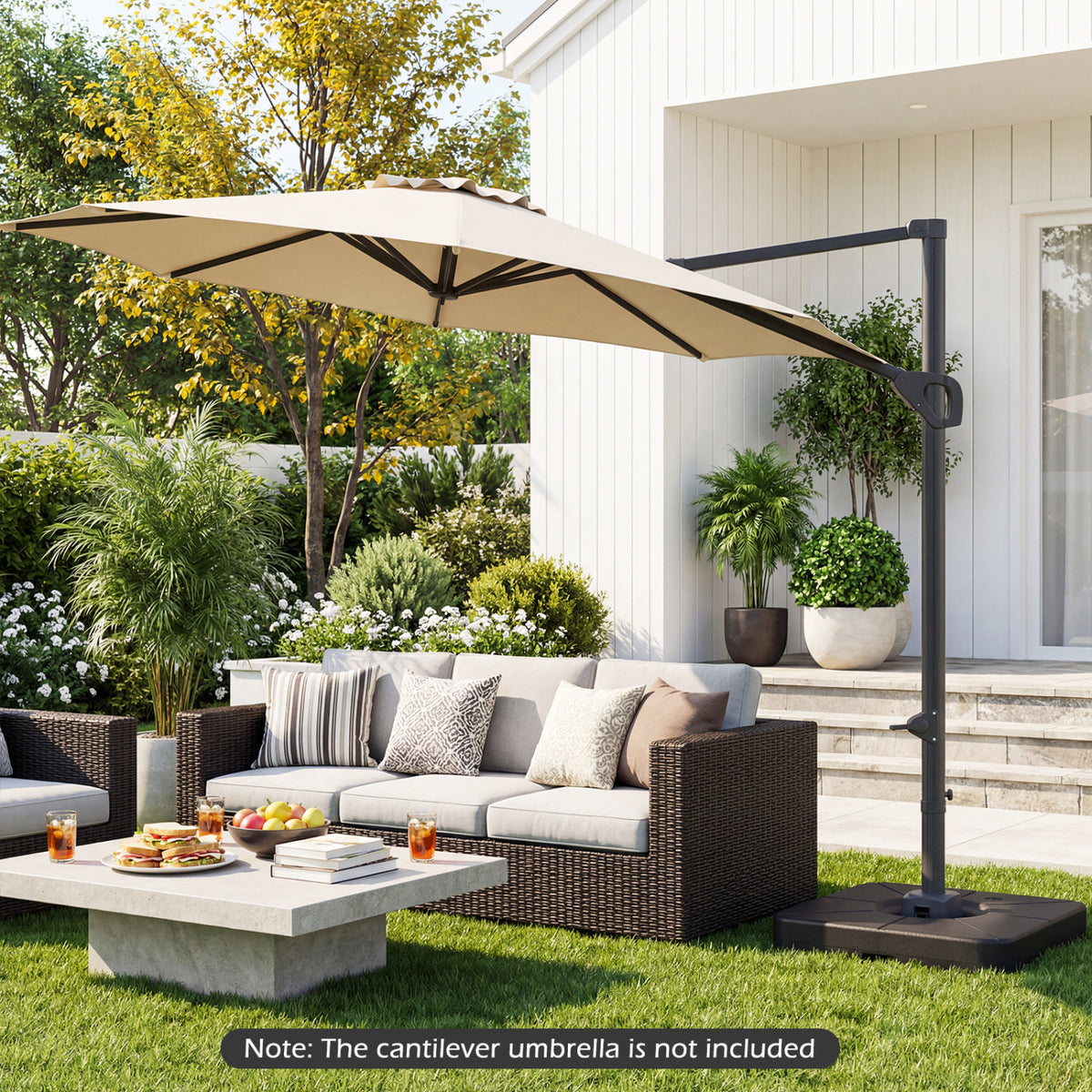 Cantilever Patio Umbrella Base 220 LBS Water and Sand Fillable Weighted Stand-Black