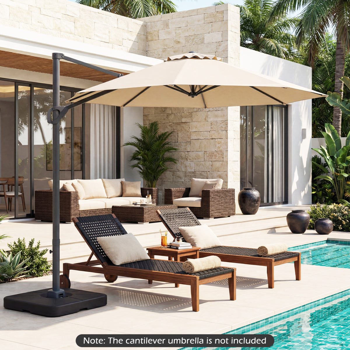 Cantilever Patio Umbrella Base 220 LBS Water and Sand Fillable Weighted Stand-Black
