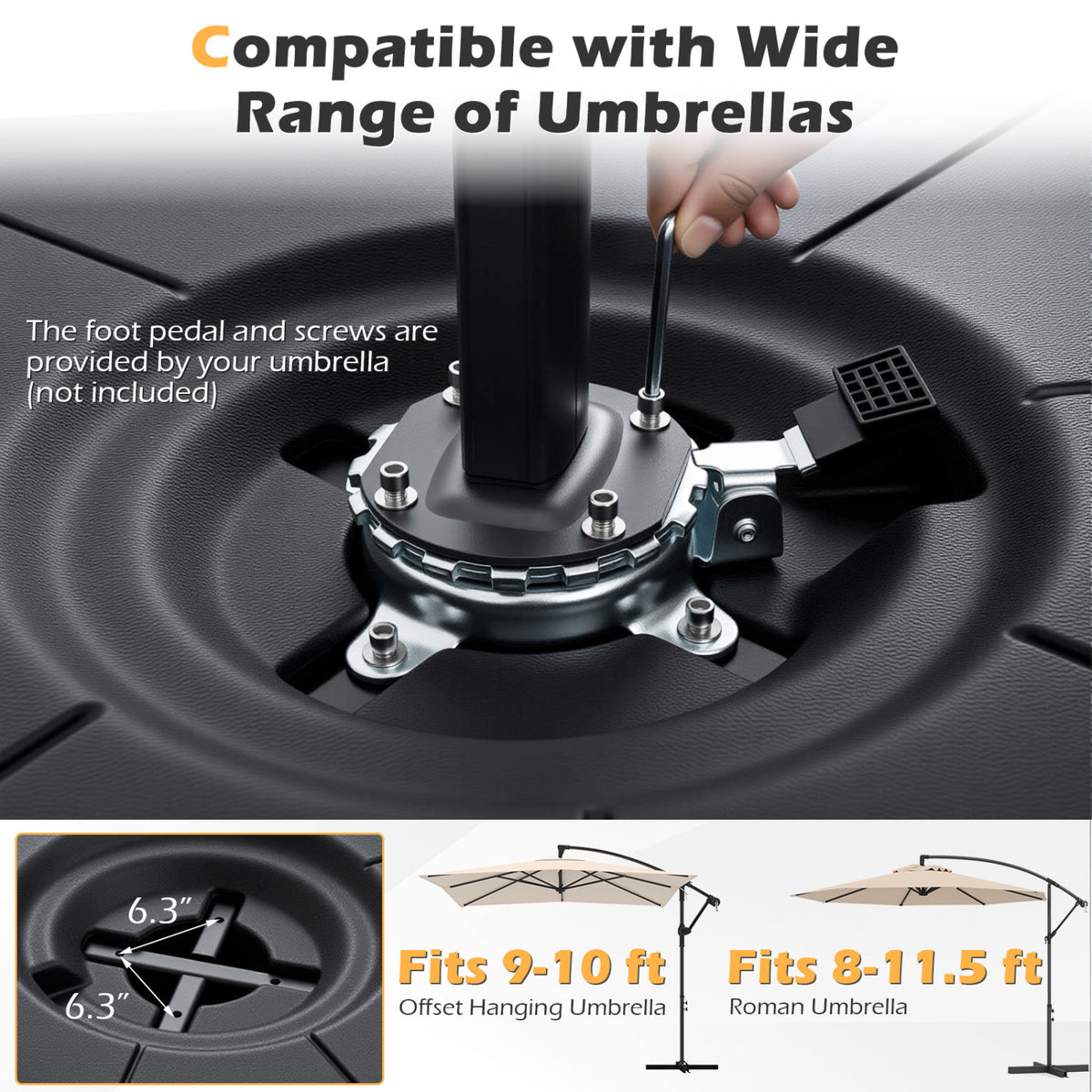 Cantilever Patio Umbrella Base 220 LBS Water and Sand Fillable Weighted Stand-Black