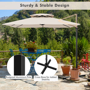 9.5 Feet Cantilever Patio Umbrella with 360 ° Rotation and Double Top-Beige
