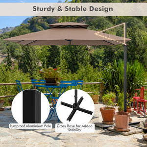 9.5 Feet Cantilever Patio Umbrella with 360 ° Rotation and Double Top-Coffee