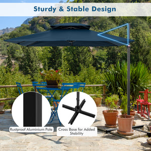 9.5 Feet Cantilever Patio Umbrella with 360 ° Rotation and Double Top-Navy