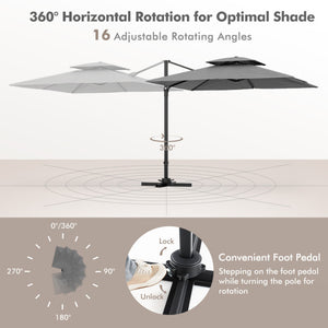 9.5 Feet Cantilever Patio Umbrella with 360 ° Rotation and Double Top-Gray