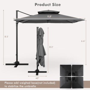 9.5 Feet Cantilever Patio Umbrella with 360 ° Rotation and Double Top-Gray