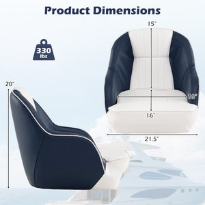 Captain Bucket Seat Pontoon Boat Chair with PVC Leather and Armrests-Blue
