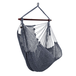 Caribbean Hammock Chair with Metal Spreader Bar Woven Rope Swing-Gray
