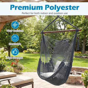 Caribbean Hammock Chair with Metal Spreader Bar Woven Rope Swing-Gray