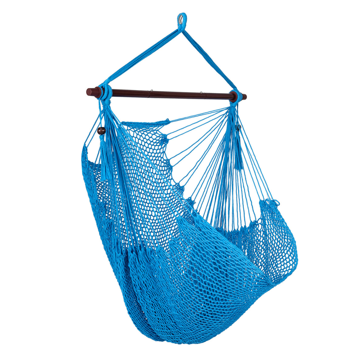 Caribbean Hammock Chair with Metal Spreader Bar Woven Rope Swing-Blue
