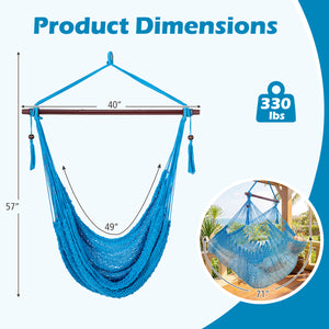 Caribbean Hammock Chair with Metal Spreader Bar Woven Rope Swing-Blue