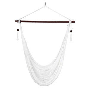 Caribbean Hammock Chair with Metal Spreader Bar Woven Rope Swing-Beige