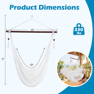 Caribbean Hammock Chair with Metal Spreader Bar Woven Rope Swing-Beige