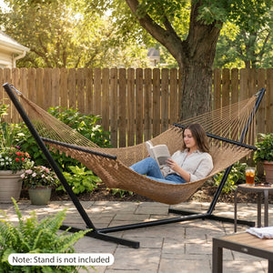 Caribbean Hammock with Spreader Bar for Patio Poolside-Khaki