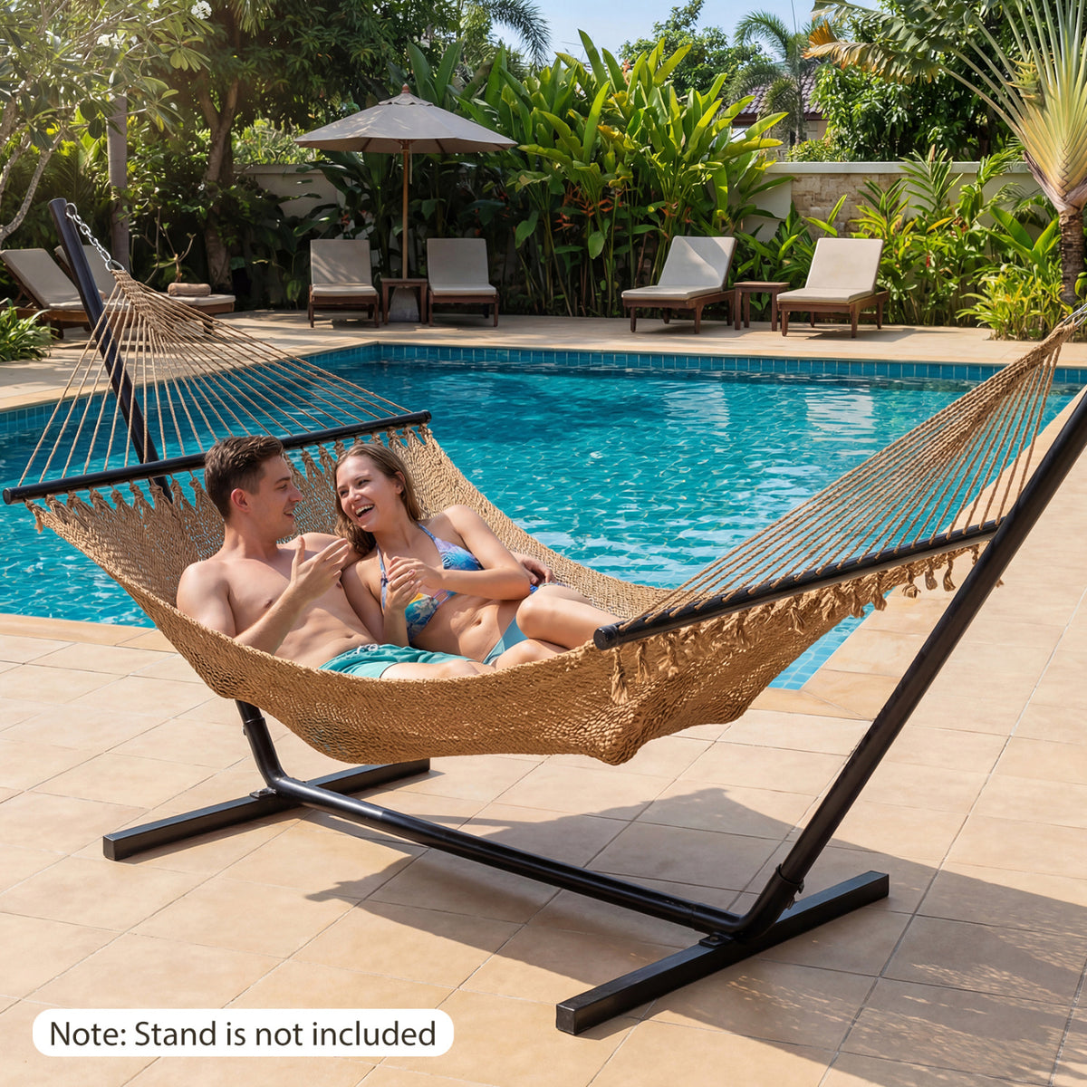 Caribbean Hammock with Spreader Bar for Patio Poolside-Khaki