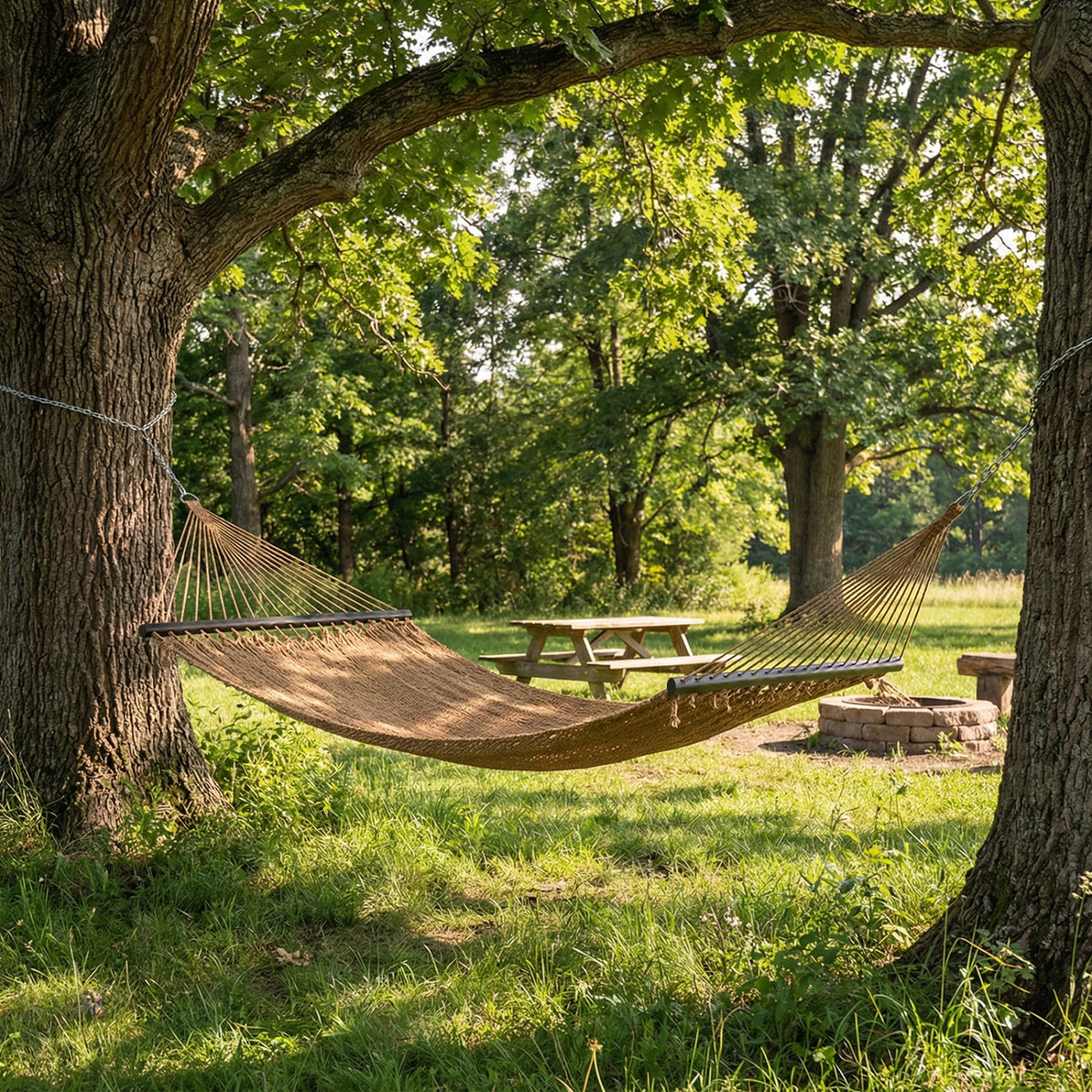 Caribbean Hammock with Spreader Bar for Patio Poolside-Khaki