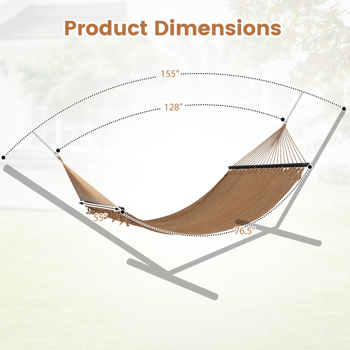 Caribbean Hammock with Spreader Bar for Patio Poolside-Khaki