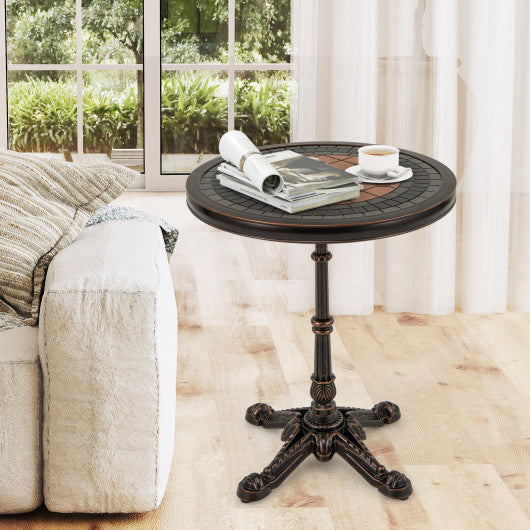 24" Round Patio Dining Table Weather-resistant Cast Aluminum Table-Bronze