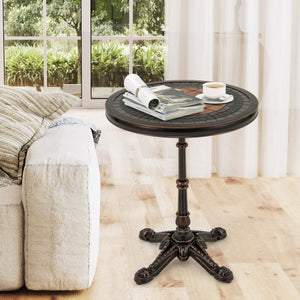 24" Round Patio Dining Table Weather-resistant Cast Aluminum Table-Bronze