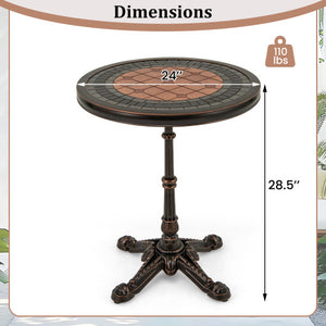 24" Round Patio Dining Table Weather-resistant Cast Aluminum Table-Bronze