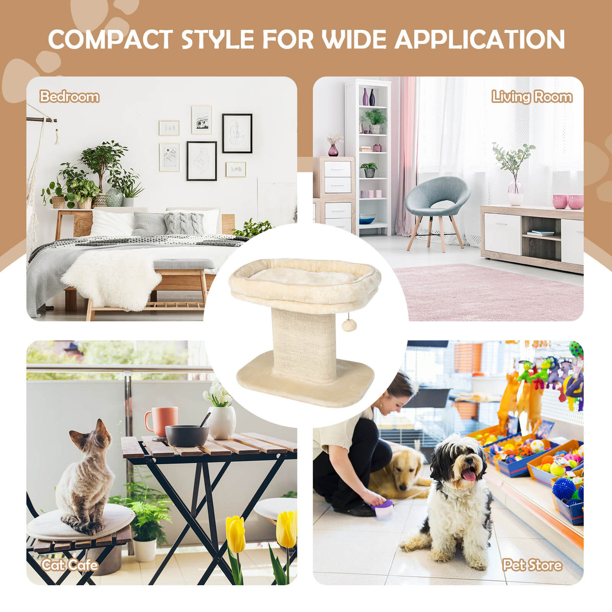 Modern Cat Tree Tower with Plush Perch and Sisal Scratching Plate-Beige