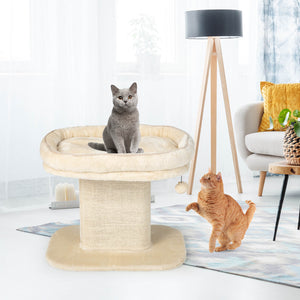 Modern Cat Tree Tower with Plush Perch and Sisal Scratching Plate-Beige