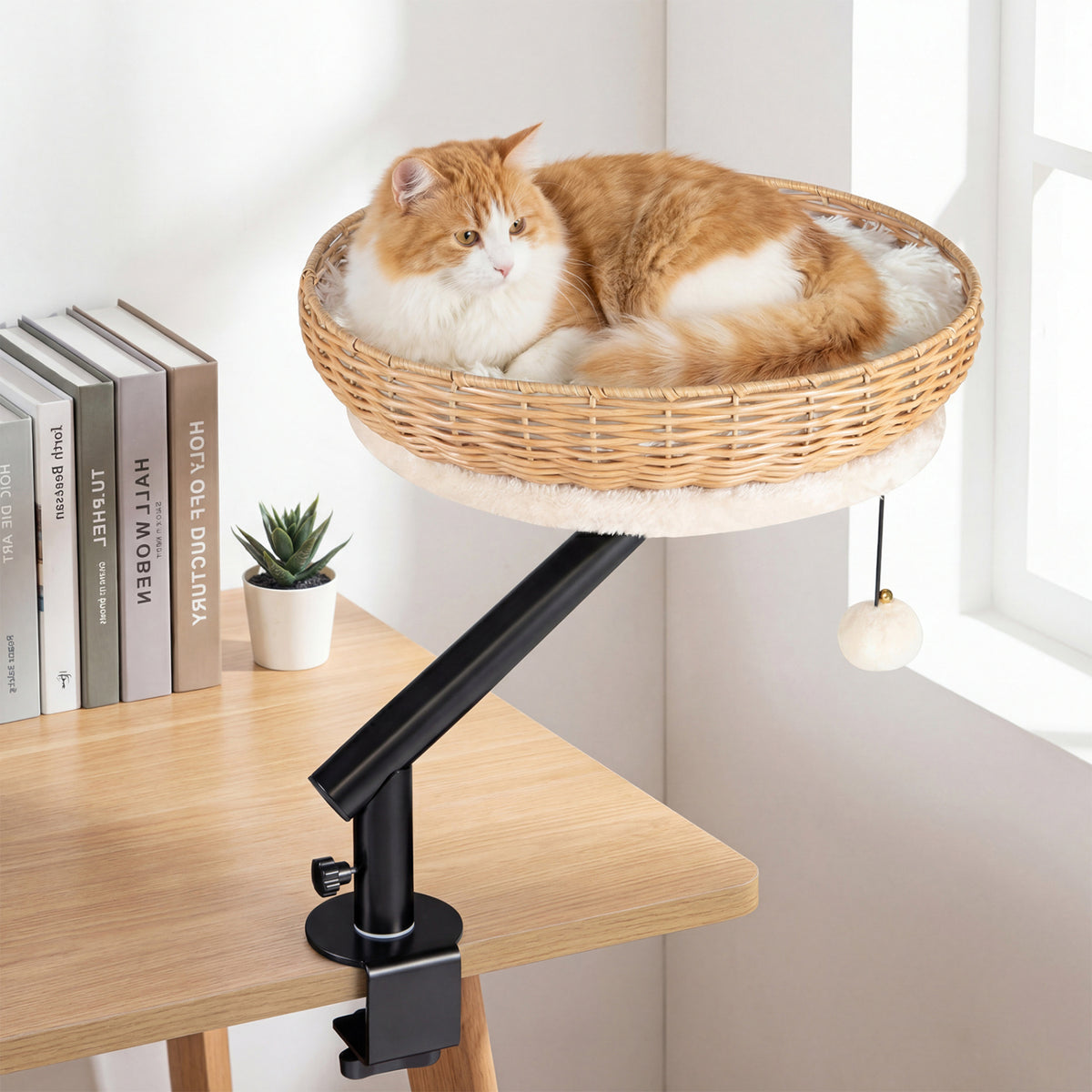 Cat Desk Bed with Removable Padded Cushion for Indoor Cats-Natural