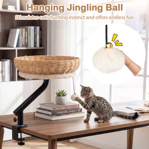 Cat Desk Bed with Removable Padded Cushion for Indoor Cats-Natural