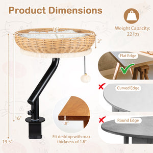 Cat Desk Bed with Removable Padded Cushion for Indoor Cats-Natural