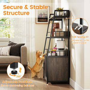 Cat Litter Box Enclosure with Storage Shelves and Scratching Pad-Gray