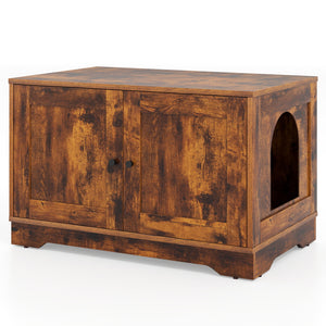 Cat Litter Box Enclosure Furniture Indoor Wooden Cat House End Side Table Nightstand-Brown