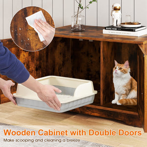 Cat Litter Box Enclosure Furniture Indoor Wooden Cat House End Side Table Nightstand-Brown