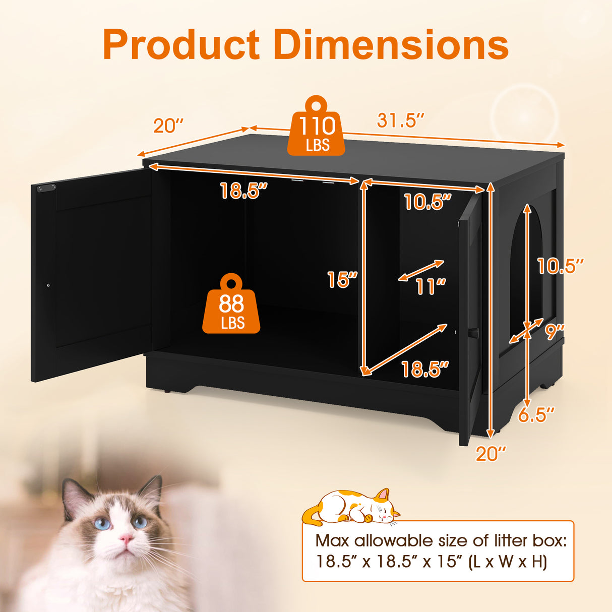Cat Litter Box Enclosure Furniture Indoor Wooden Cat House End Side Table Nightstand-Black