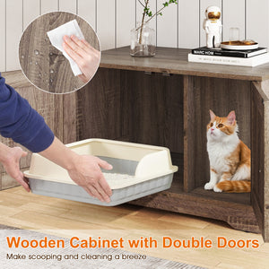 Cat Litter Box Enclosure Furniture Indoor Wooden Cat House End Side Table Nightstand-Gray