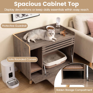 Cat Litter Box Enclosure with Flip-down Opening Door and Scratching Mat-Brown