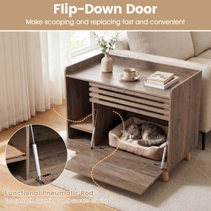 Cat Litter Box Enclosure with Flip-down Opening Door and Scratching Mat-Brown