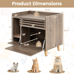 Cat Litter Box Enclosure with Flip-down Opening Door and Scratching Mat-Brown
