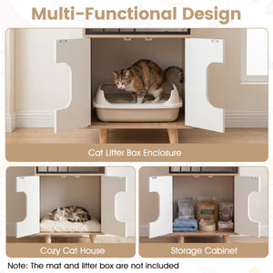 Cat Litter Box Enclosure with Shelf and 2 Doors Wooden House-Shaped for IndoorNatural