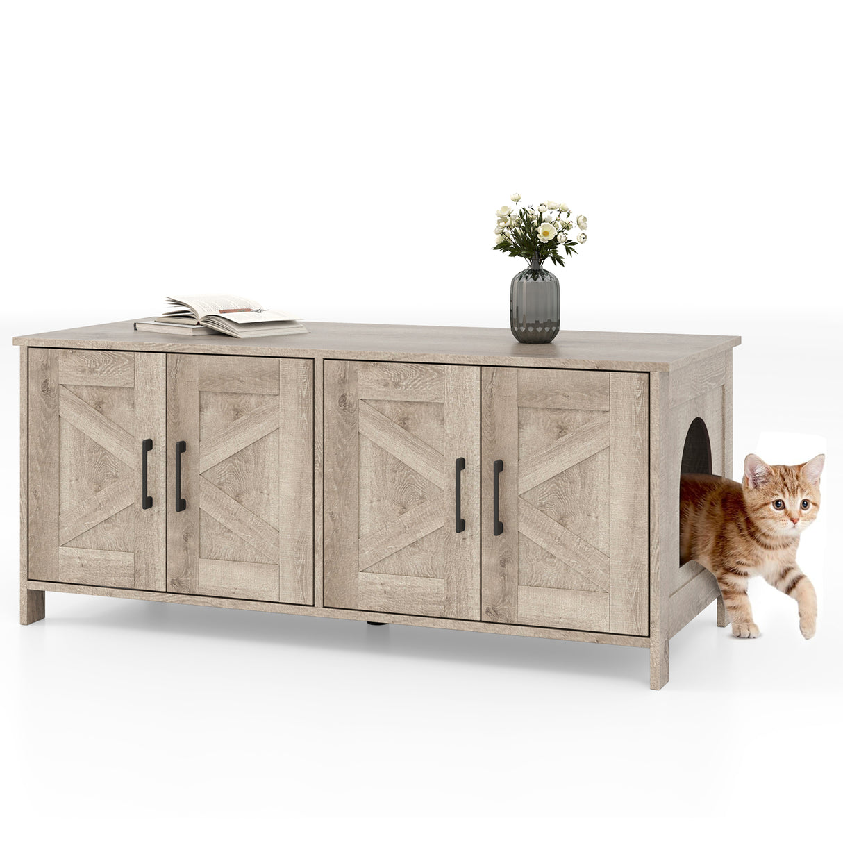 Cat Litter Box Enclosure for 2 Cats Modern Kitty Litter Box Furniture Hidden-Oak