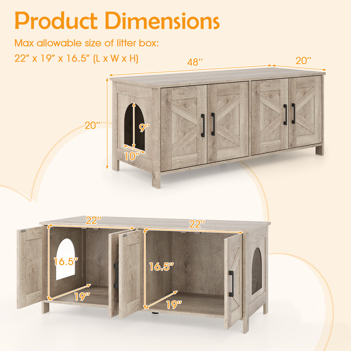 Cat Litter Box Enclosure for 2 Cats Modern Kitty Litter Box Furniture Hidden-Oak