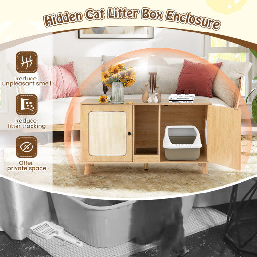43 Inches Cat Litter Box Enclosure with Storage and Double Rooms-White