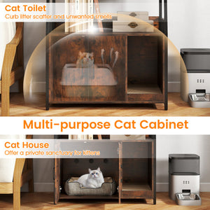 Cat Litter Box Enclosure with Storage Shelves and Scratching Pad-Rustic Brown