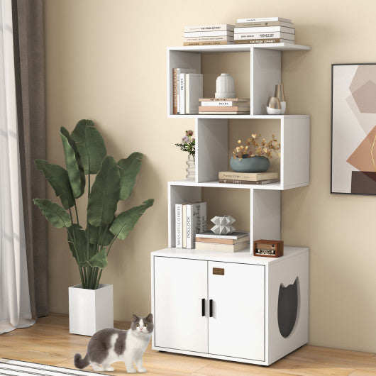 56 Inch Tall Cat Litter Box Enclosure with Storage-White