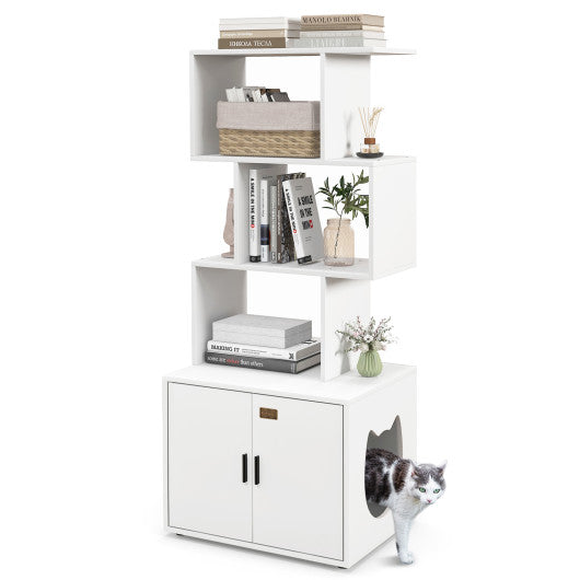 56 Inch Tall Cat Litter Box Enclosure with Storage-White