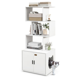 56 Inch Tall Cat Litter Box Enclosure with Storage-White